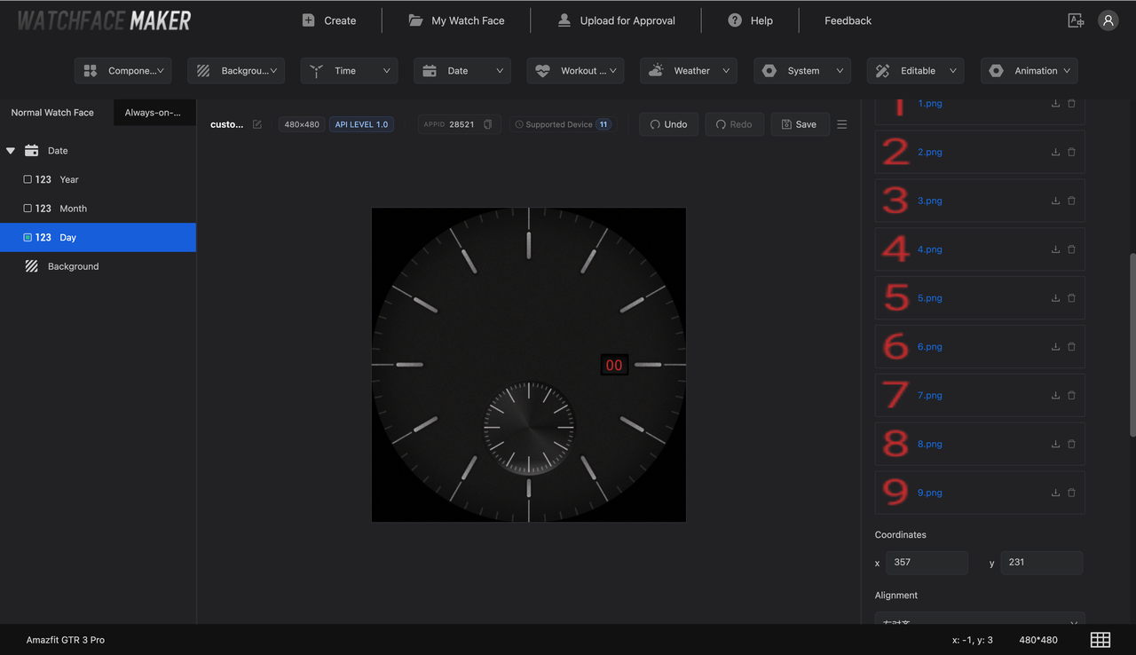 Configure the date component