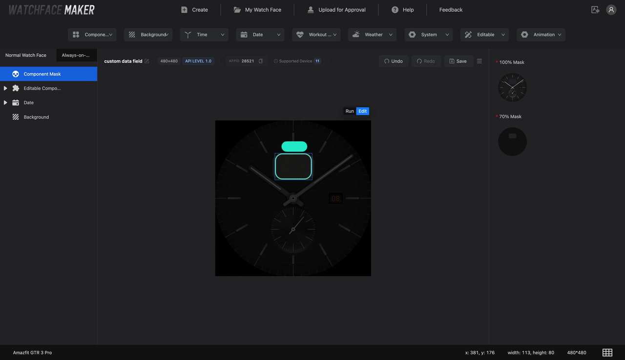 Configure the component mask