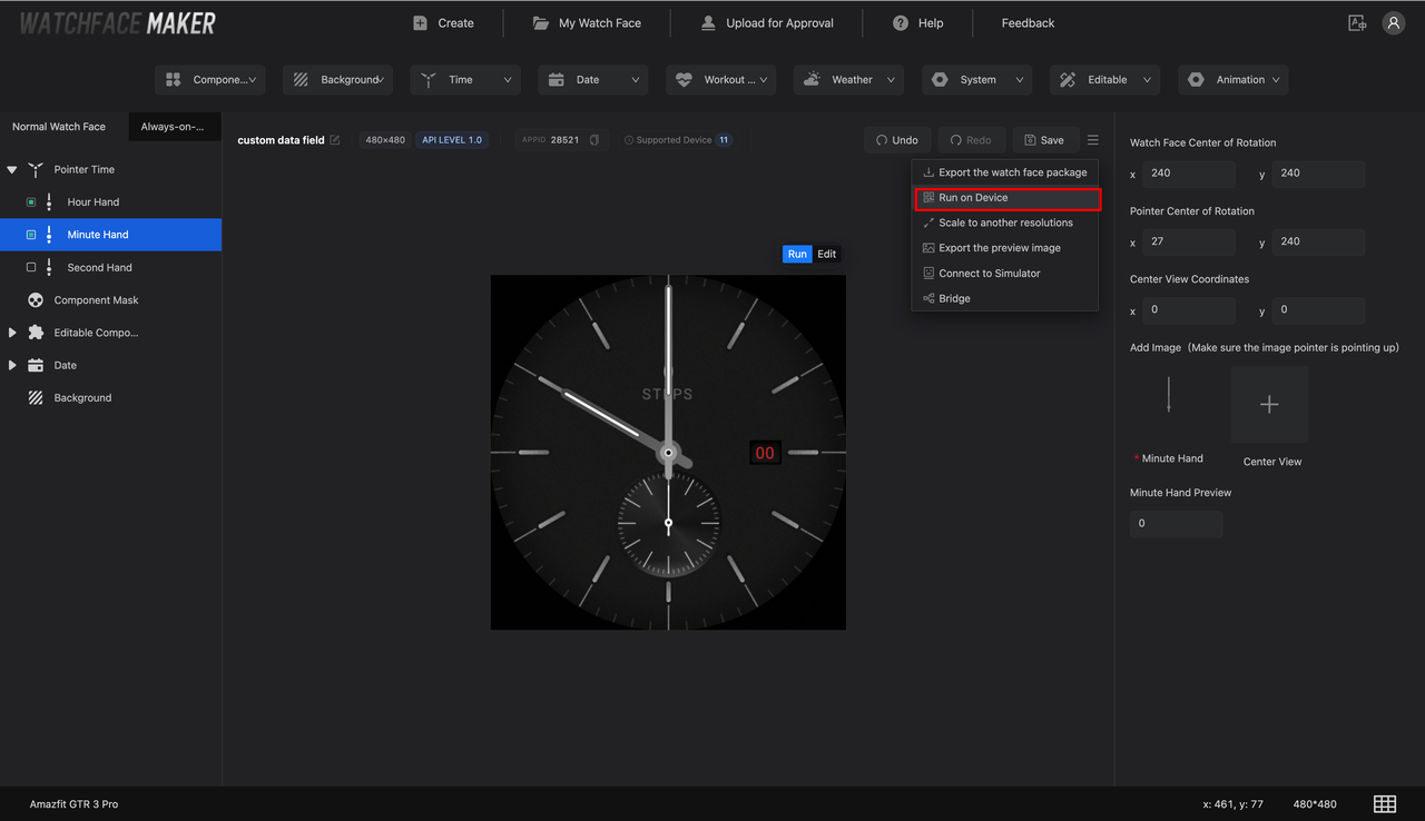 Run the watch face on a device